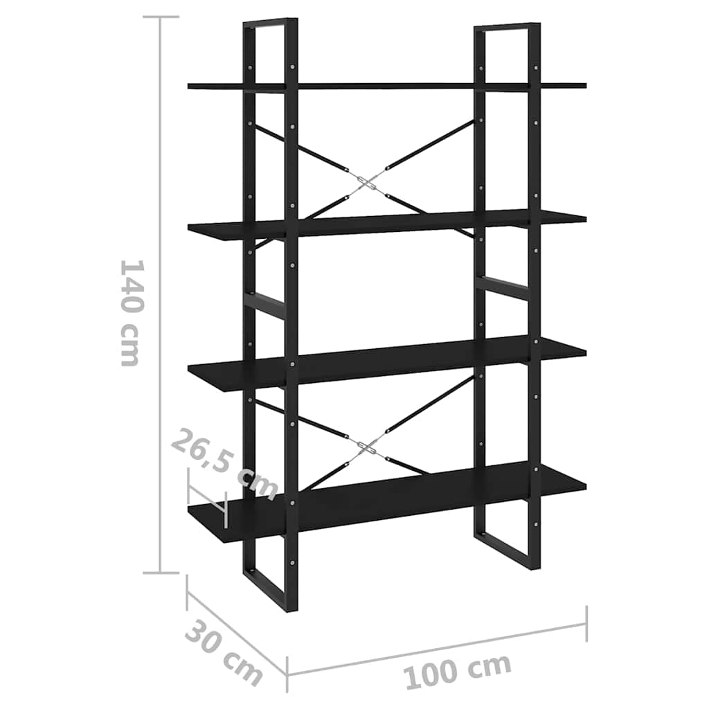 Ormarić za knjige 4 razine crni 100x30x140 cm konstruirano drvo