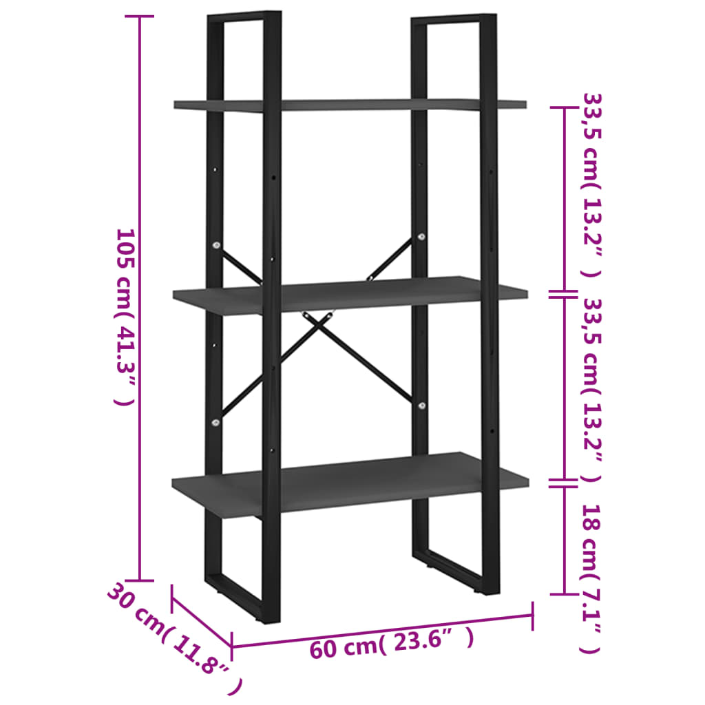 Police za pohranu sive 60 x 30 x 105 cm konstruirano drvo
