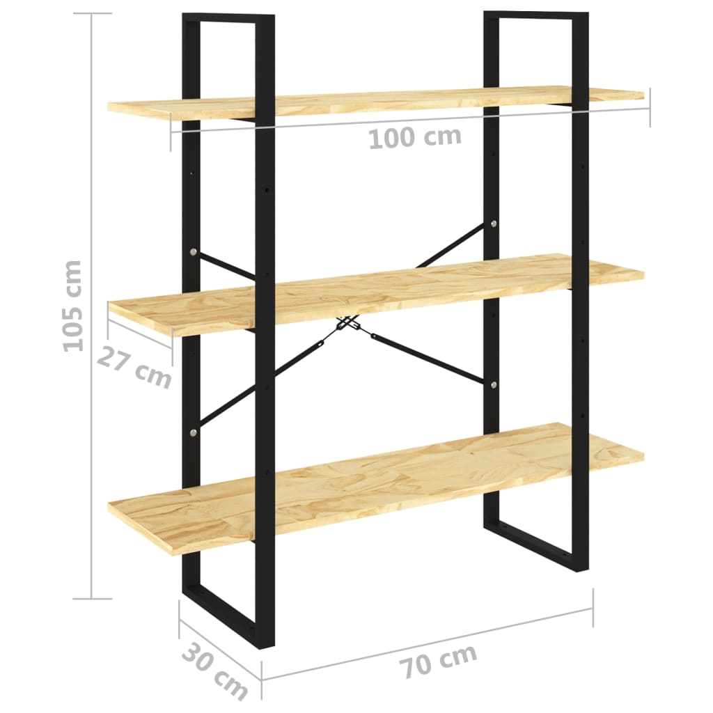 Ormarić za knjige s 3 razine 100 x 30 x 105 cm masivna borovina