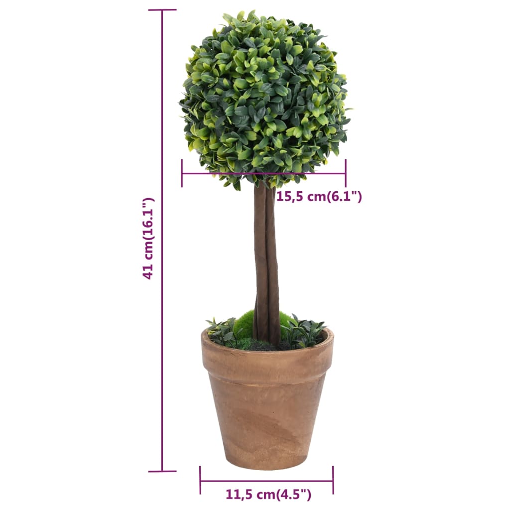 Umjetni šimširi s posudama 2 kom u obliku kugle zeleni 41 cm
