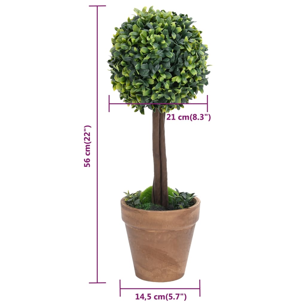 Umjetni šimširi s posudama 2 kom u obliku kugle zeleni 56 cm