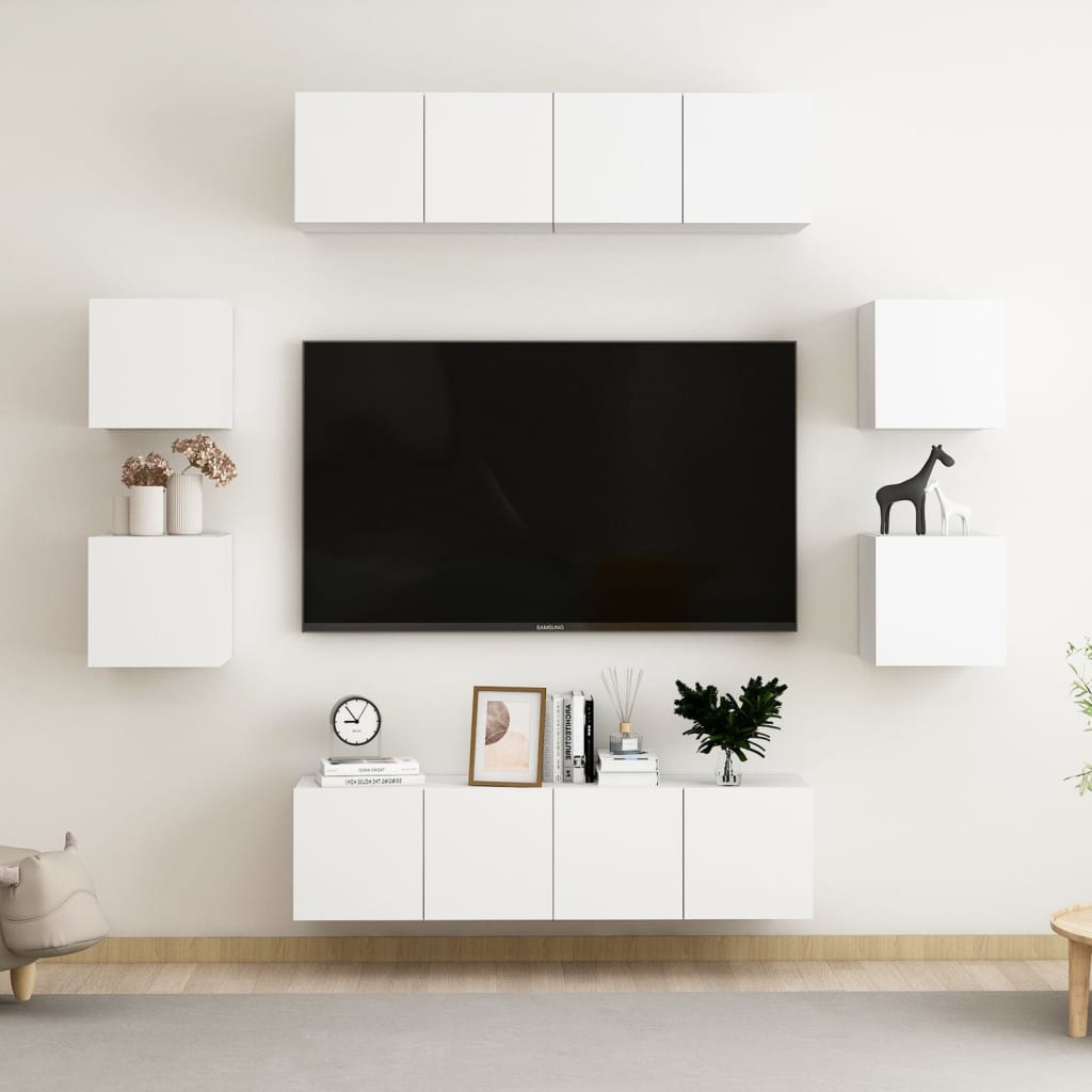 8-dijelni set TV ormarića bijeli od konstruiranog drva