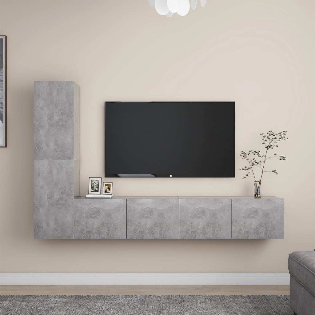 4-dijelni set TV ormarića siva boja betona konstruirano drvo