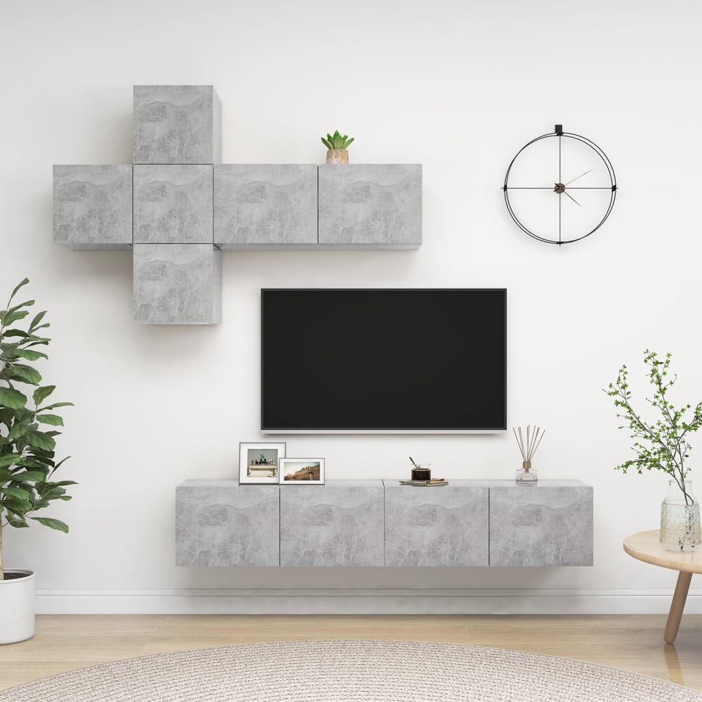 7-dijelni set TV ormarića siva boja betona konstruirano drvo