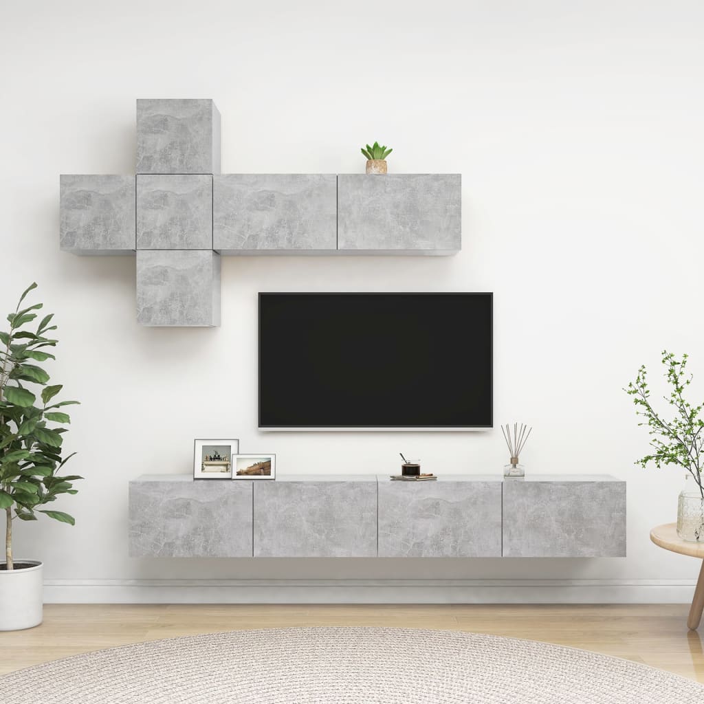 7-dijelni set TV ormarića siva boja betona konstruirano drvo