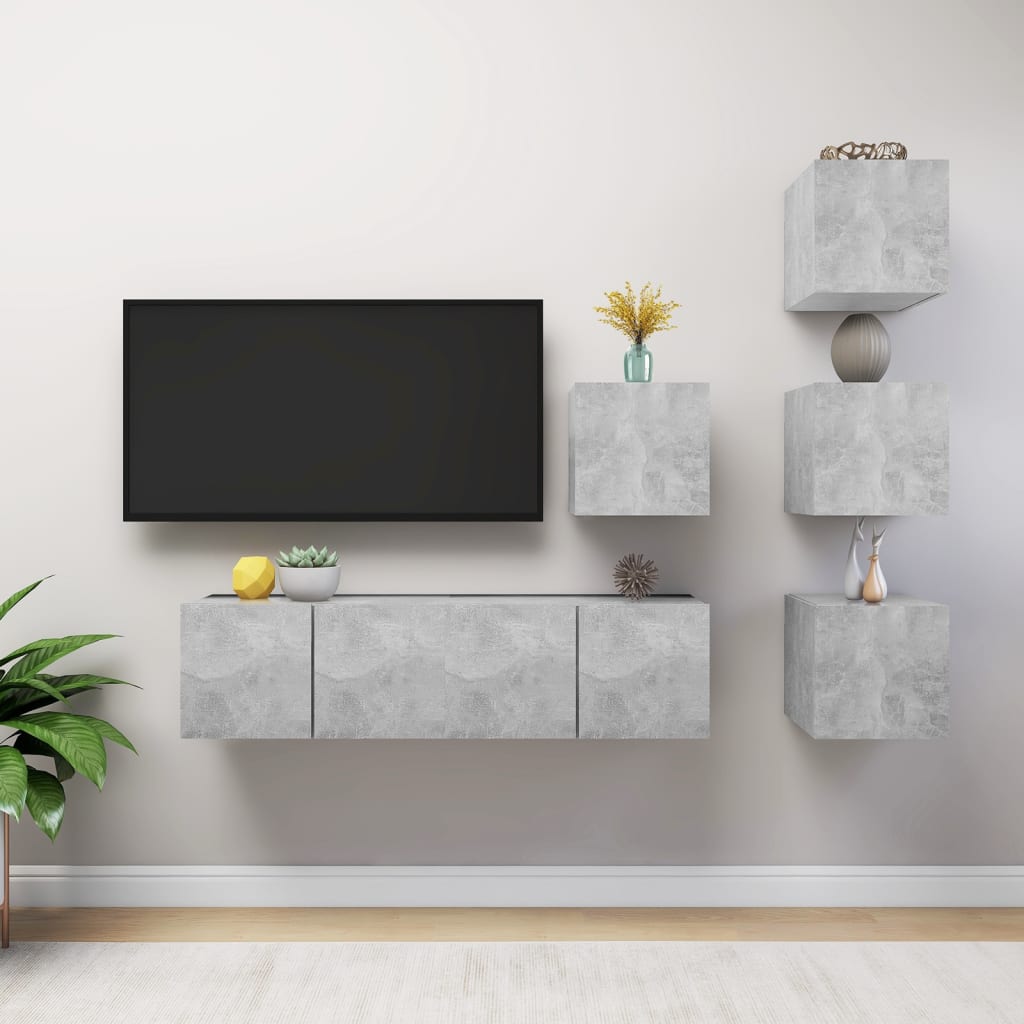 6-dijelni set TV ormarića siva boja betona konstruirano drvo