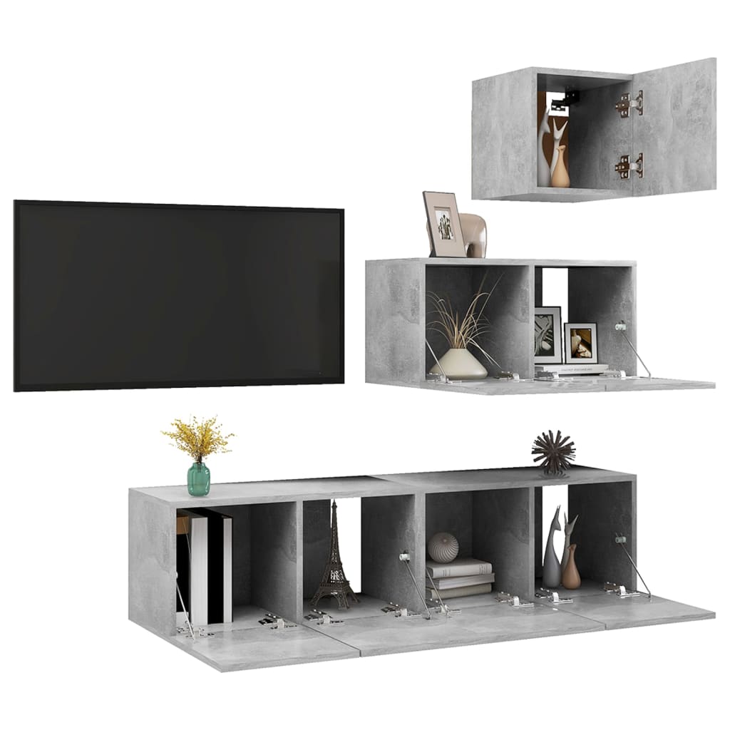 4-dijelni set TV ormarića siva boja betona konstruirano drvo