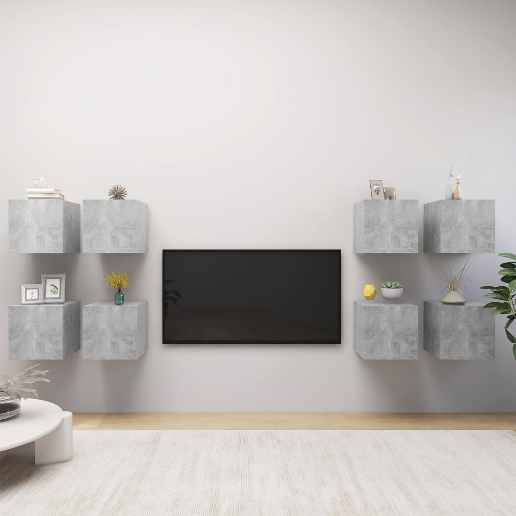 Zidni TV ormarići 8 kom siva boja betona 30,5 x 30 x 30 cm