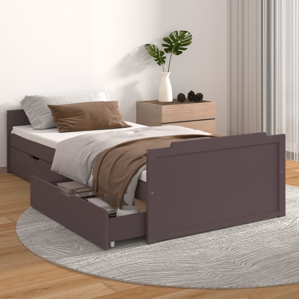 Okvir za krevet s ladicama tamnosmeđi 90 x 200 cm od borovine