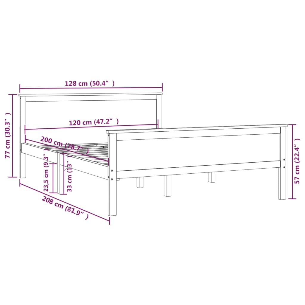Okvir za krevet od masivne borovine 120 x 200 cm