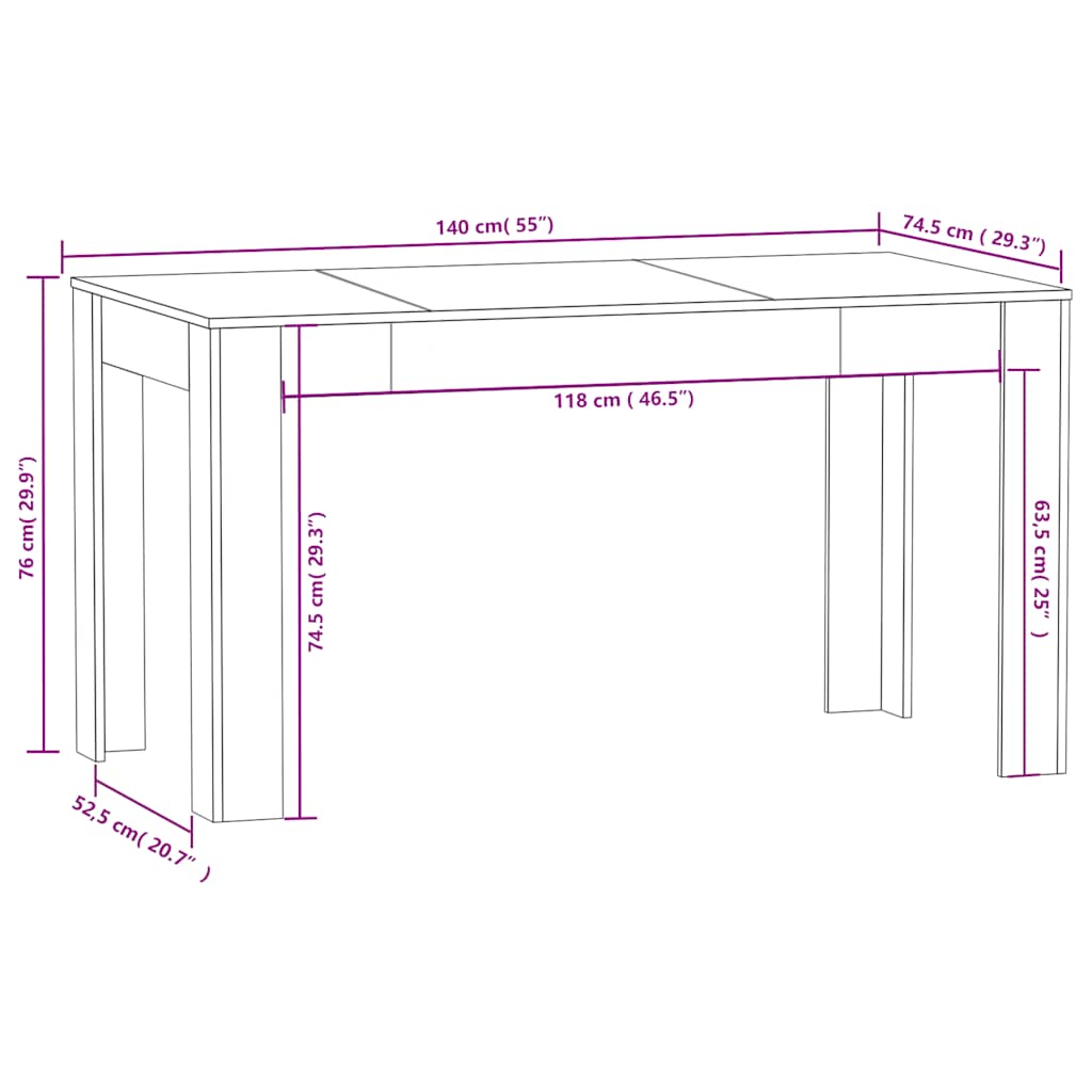 Blagovaonski stol bijeli 140 x 74,5 x 76 cm konstruirano drvo
