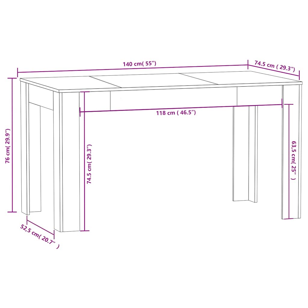 Blagovaonski stol boja hrasta sonome 140 x 74,5 x 76 cm iverica