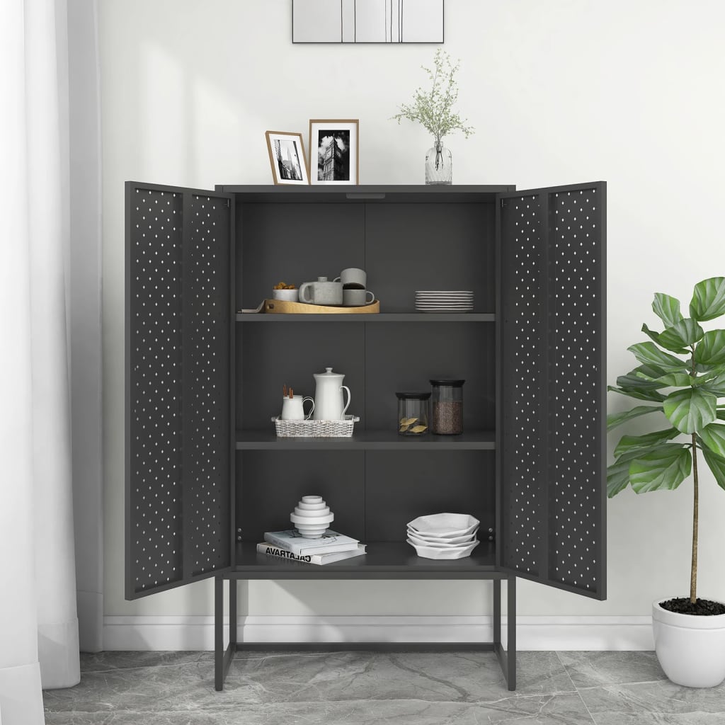 Visoka komoda antracit 80 x 35 x 135 cm čelična