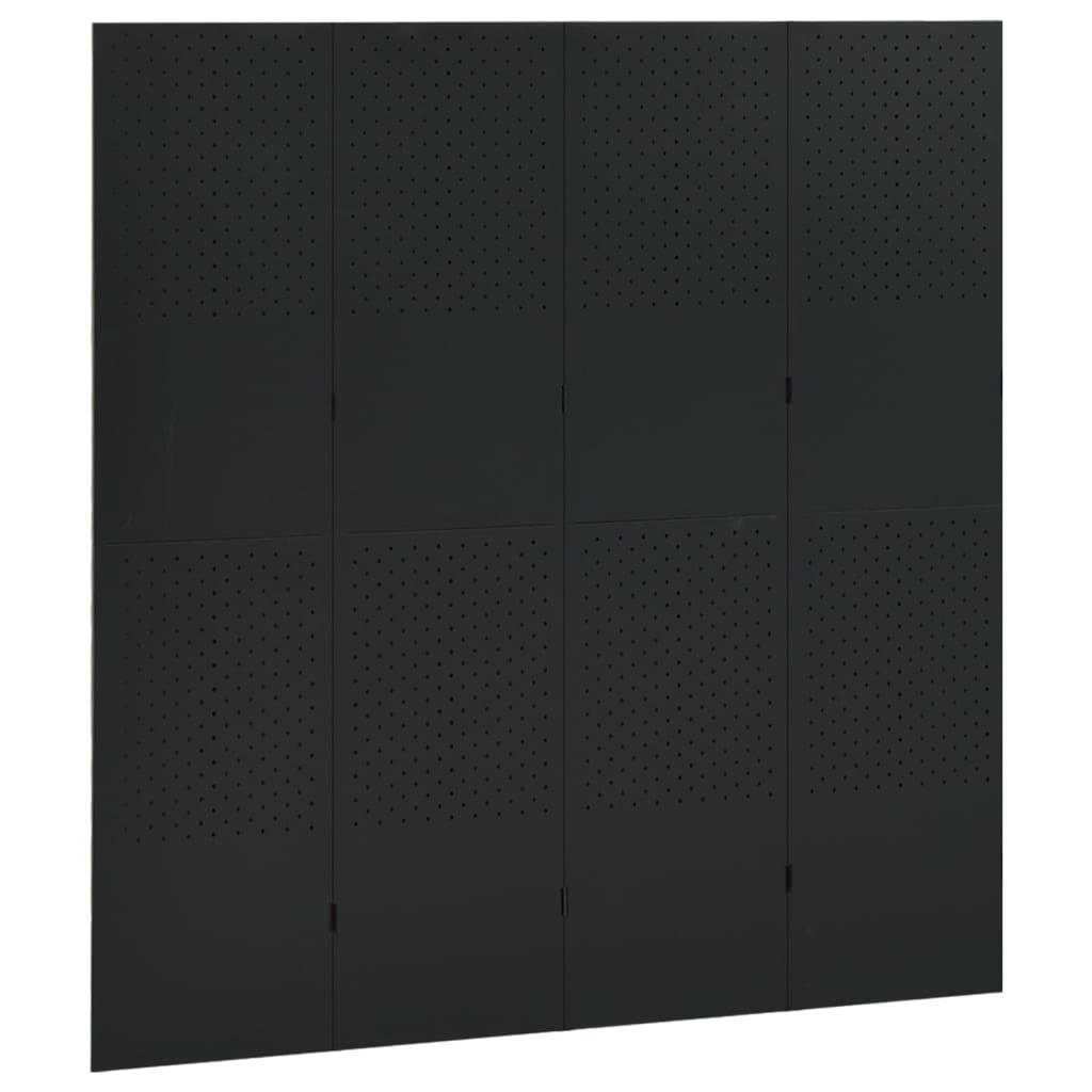 Sobna pregrada s 4 panela crna 160 x 180 cm čelična