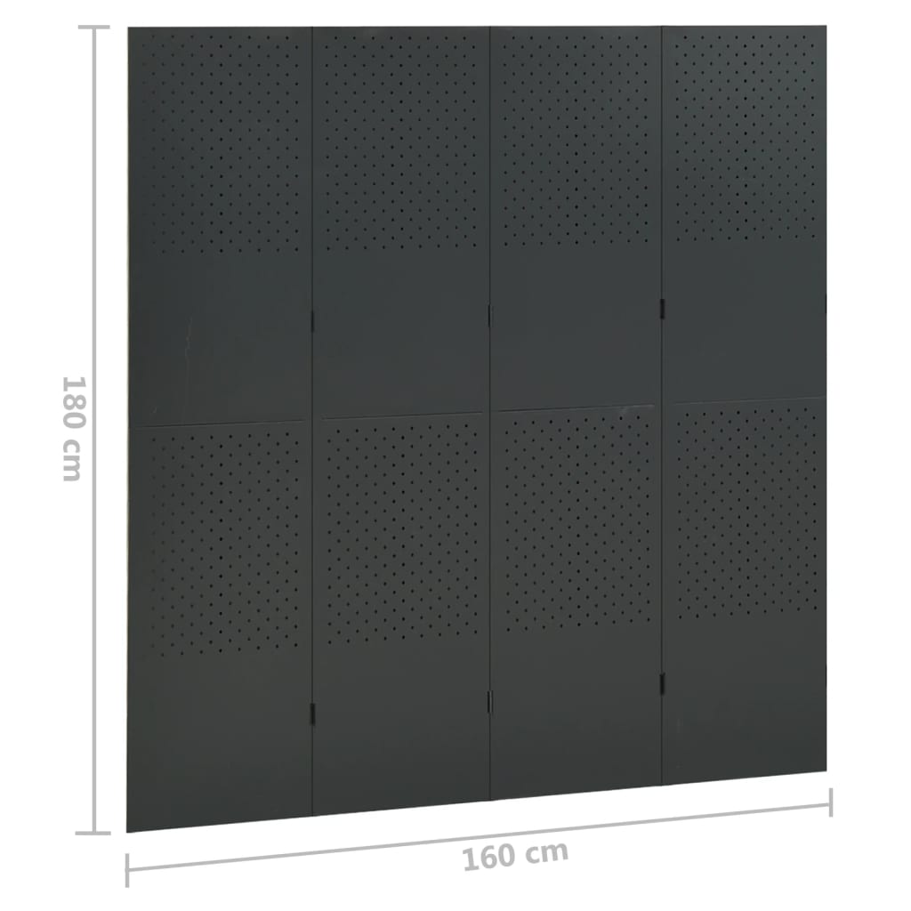 Sobna pregrada s 4 panela antracit 160 x 180 cm čelična