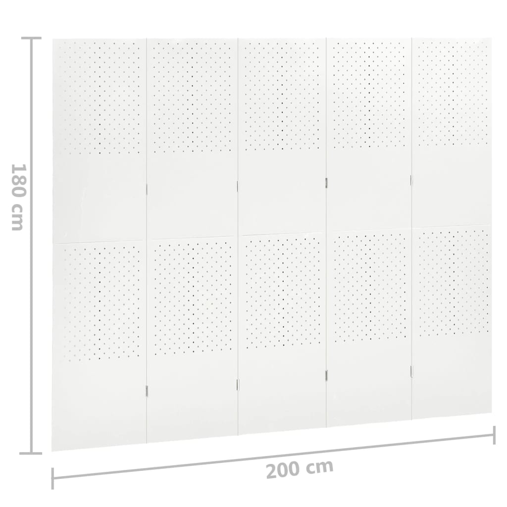 Sobna pregrada s 5 panela bijela 200 x 180 cm čelična