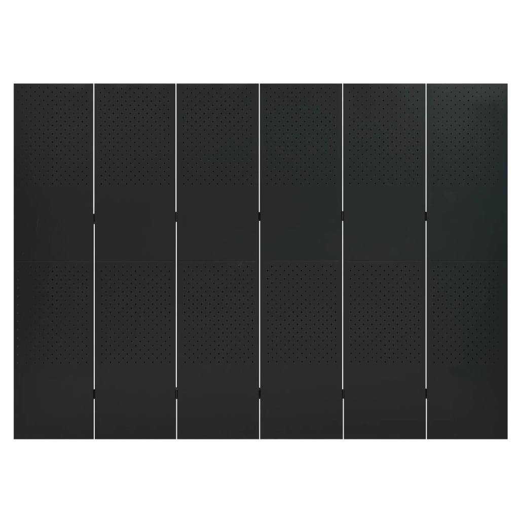 Sobna pregrada sa 6 panela crna 240 x 180 cm čelična