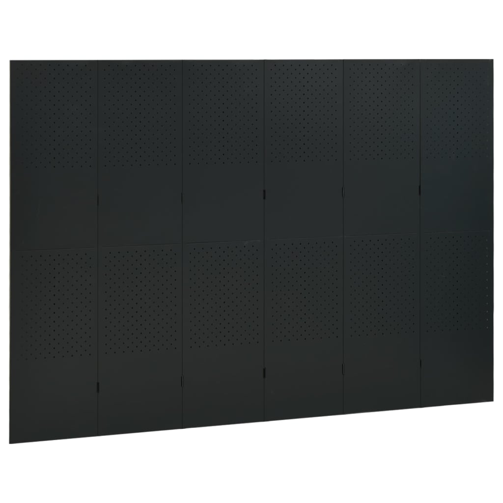 Sobna pregrada sa 6 panela crna 240 x 180 cm čelična