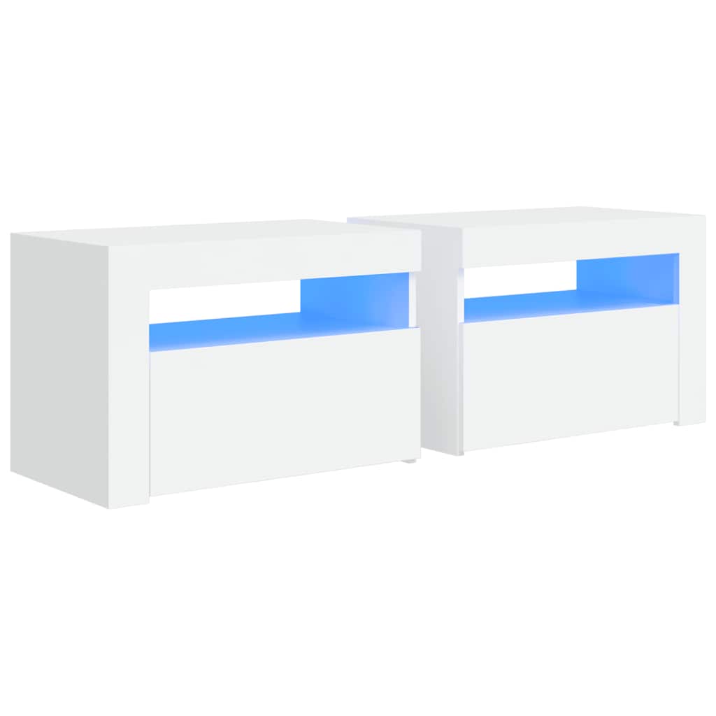 Noćni ormarići 2 kom s LED svjetlima bijeli 60 x 35 x 40 cm