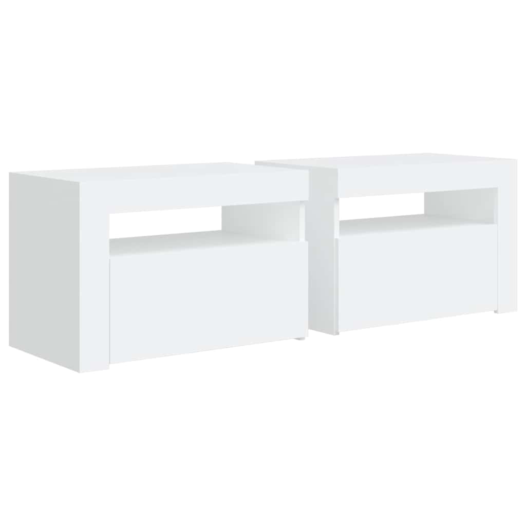 Noćni ormarići 2 kom s LED svjetlima bijeli 60 x 35 x 40 cm