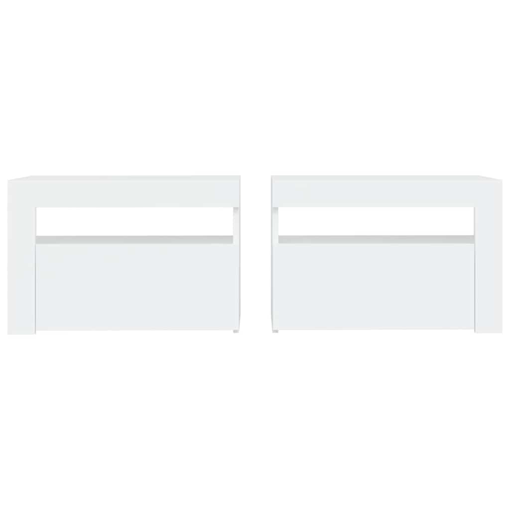 Noćni ormarići 2 kom s LED svjetlima bijeli 60 x 35 x 40 cm