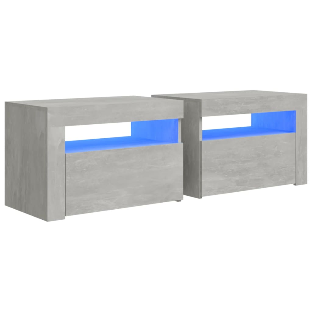 Noćni ormarići 2 kom s LED svjetlima boja betona 60x35x40 cm