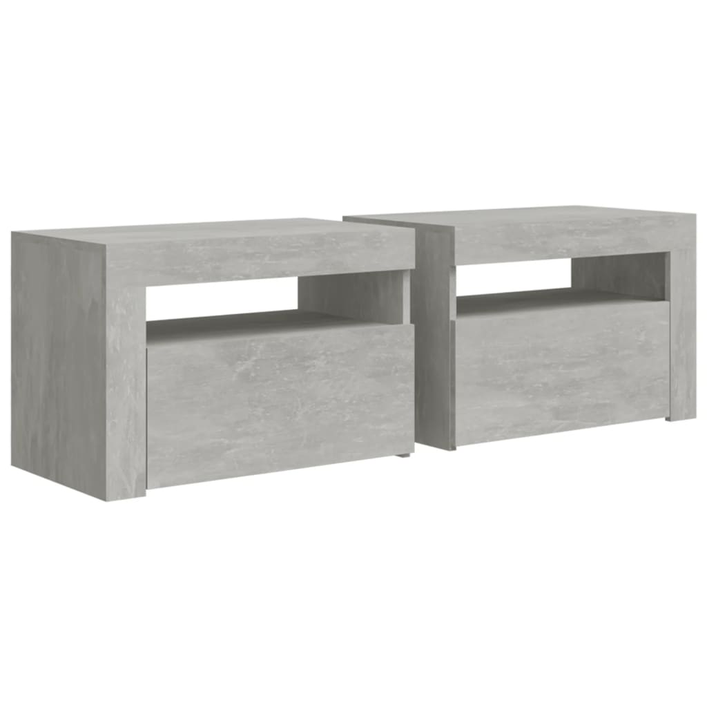 Noćni ormarići 2 kom s LED svjetlima boja betona 60x35x40 cm