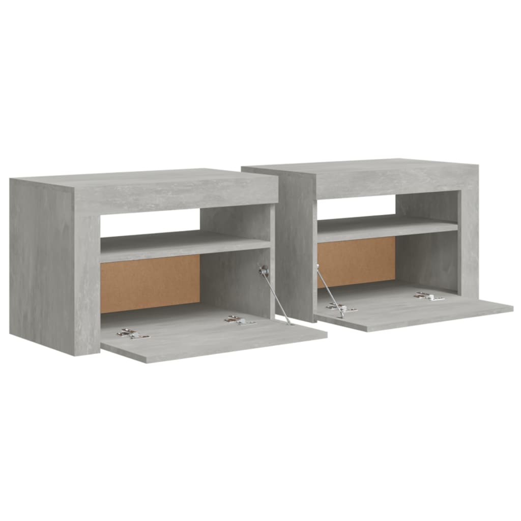 Noćni ormarići 2 kom s LED svjetlima boja betona 60x35x40 cm
