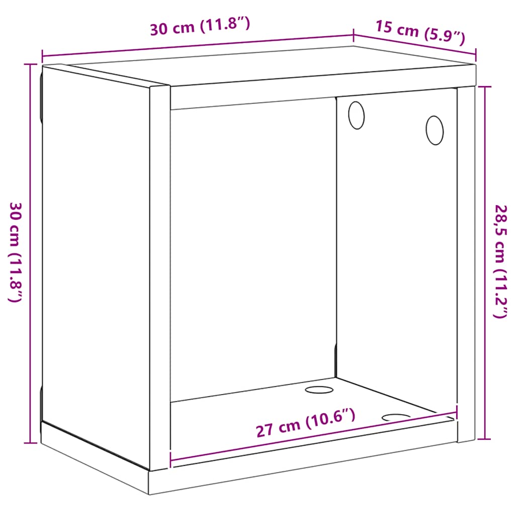 Kockaste zidne police 2 kom siva boja betona 30 x 15 x 30 cm