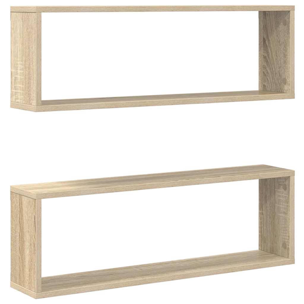 Kockaste zidne police 2 kom boja hrasta 80x15x26,5 cm drvene