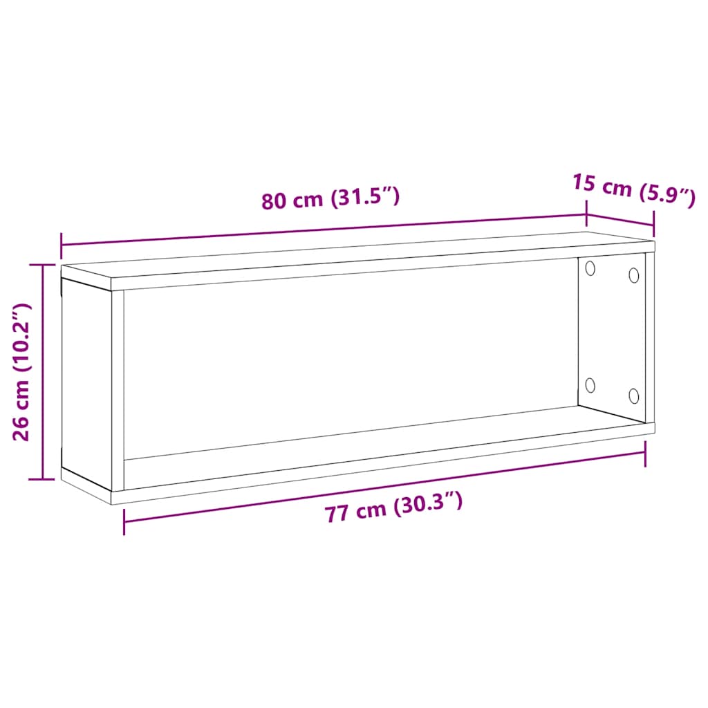 Kockaste zidne police 4 kom boja hrasta 80x15x26,5 cm drvene