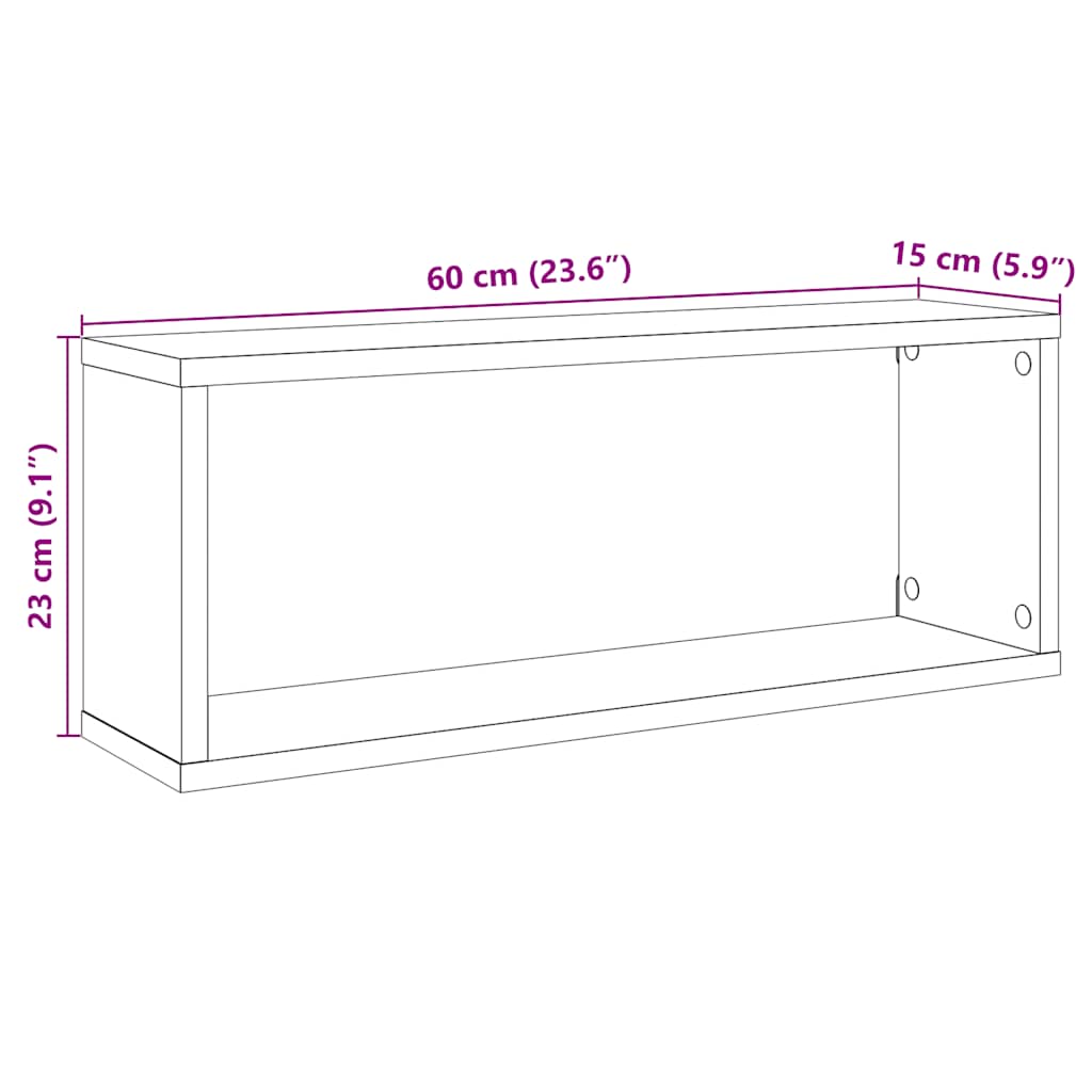 Kockaste zidne police 2 kom boja hrasta 60 x 15 x 23 cm drvene