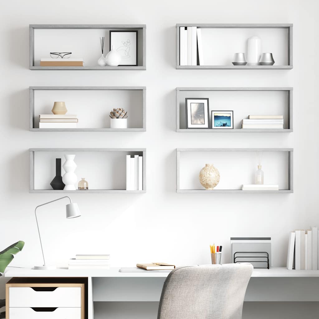 Kockaste zidne police 6 kom boja betona 60 x 15 x 23 cm drvene