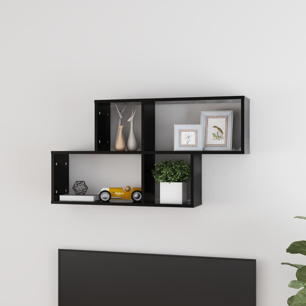 Zidna polica crna 100 x 18 x 53 cm konstruirano drvo