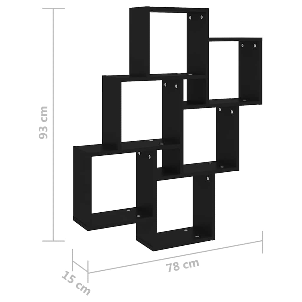 Kockaste zidne police crne 78 x 15 x 93 cm konstruirano drvo