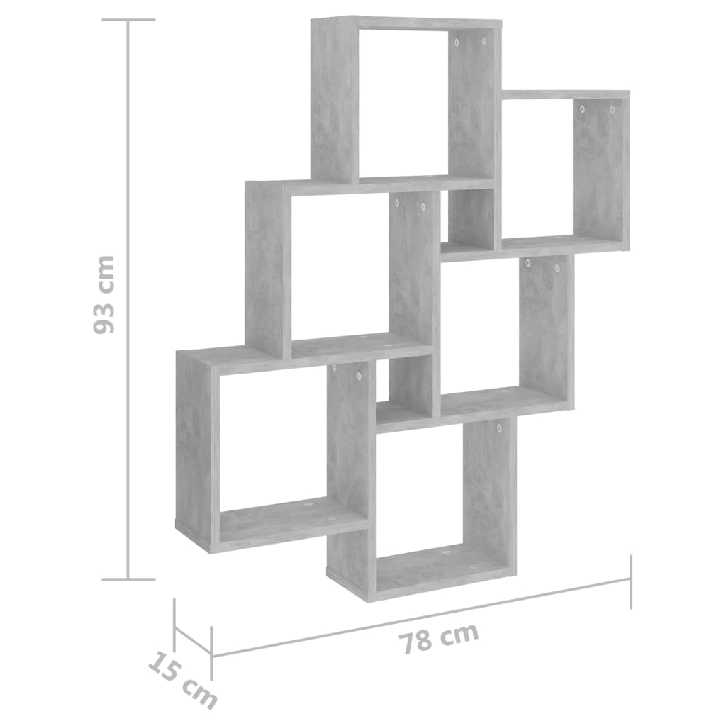 Kockaste zidne police boja betona 78x15x93 cm konstruirano drvo