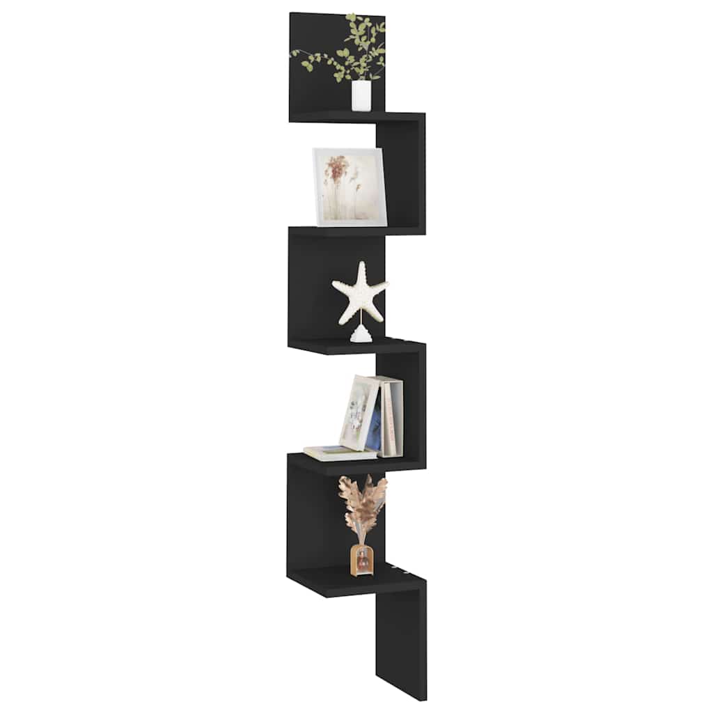 Zidne kutne police crne 20 x 20 x 127,5 cm konstruirano drvo