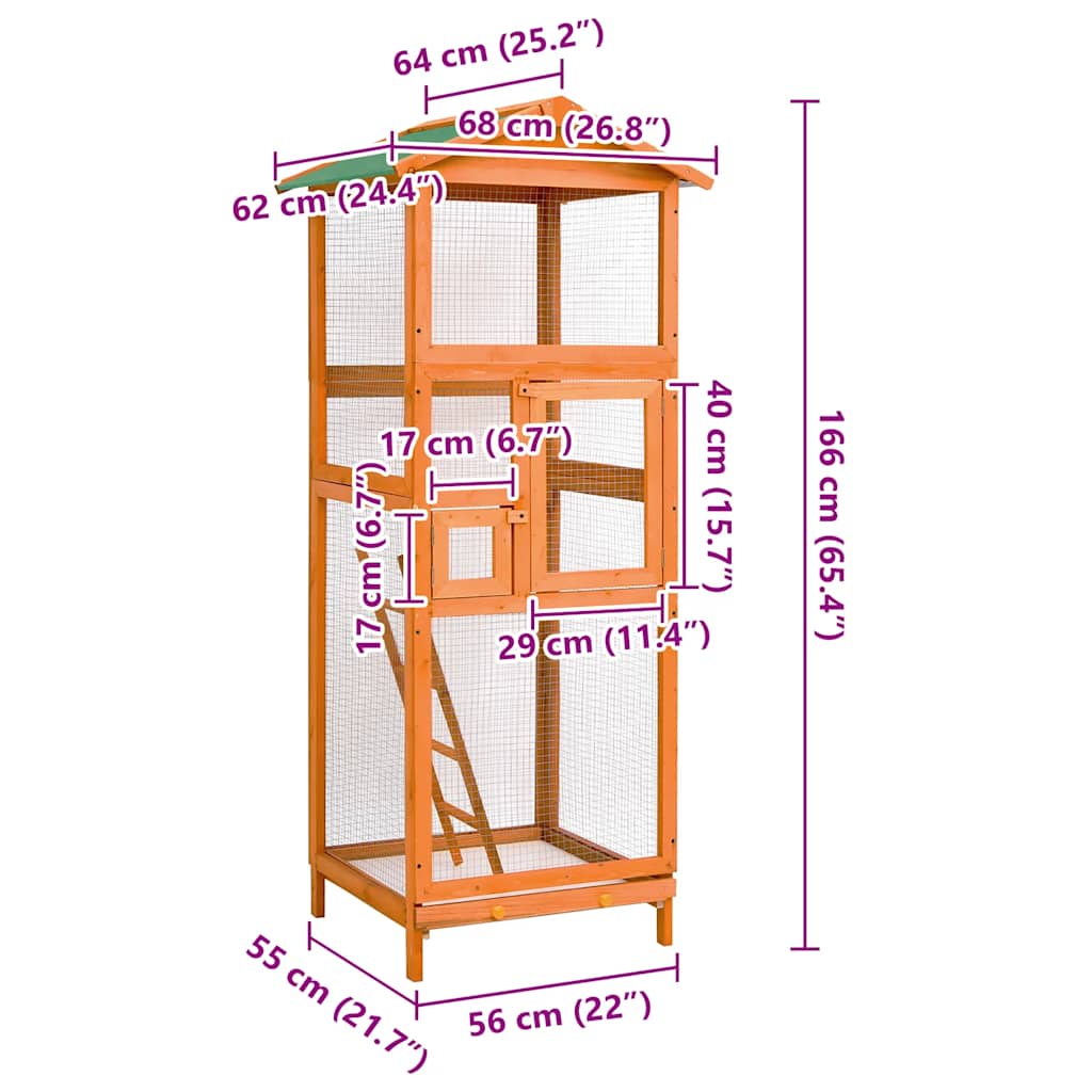 Kavez za ptice 68 x 62 x 166 cm od masivne jelovine