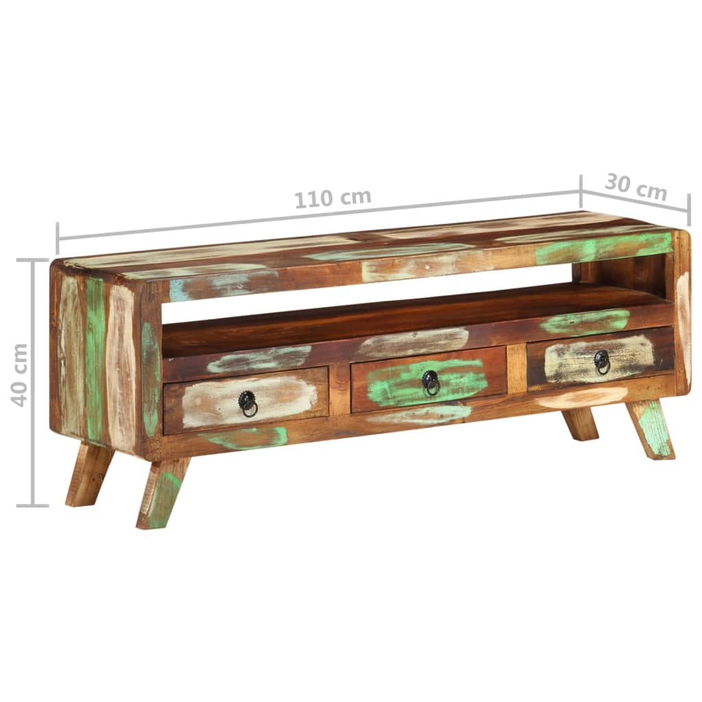 TV ormarić raznobojni 110x30x40 cm od masivnog obnovljenog drva