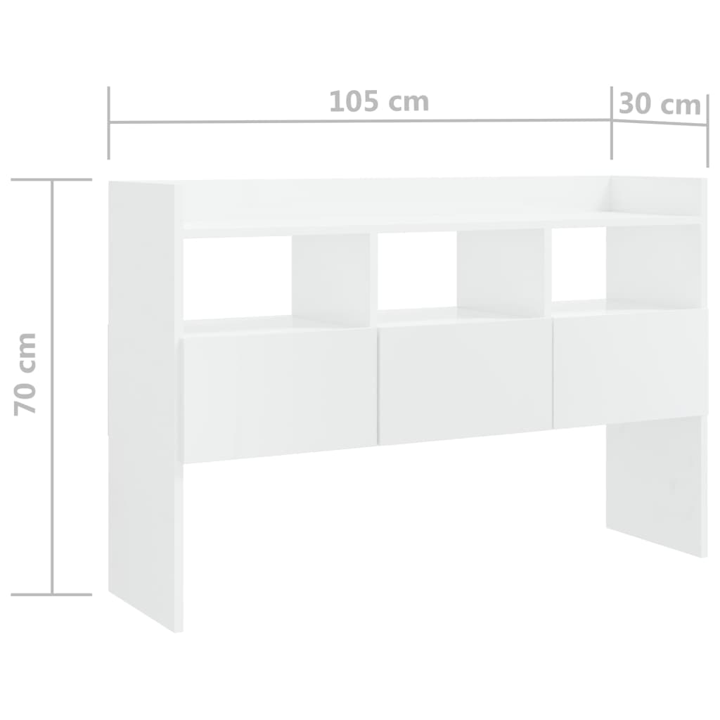 Komoda visoki sjaj bijela 105 x 30 x 70 cm konstruirano drvo