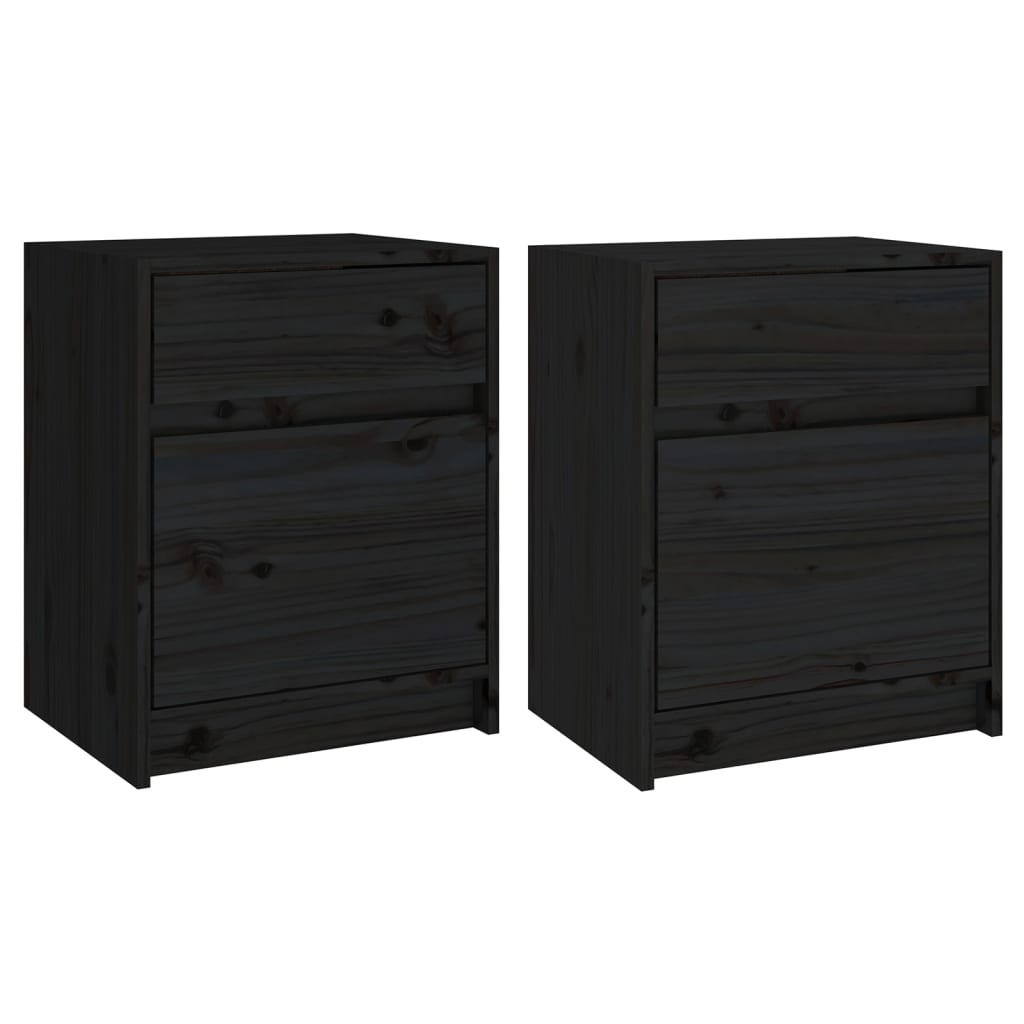 Noćni ormarići 2 kom crni 40 x 31 x 50 cm od masivne borovine