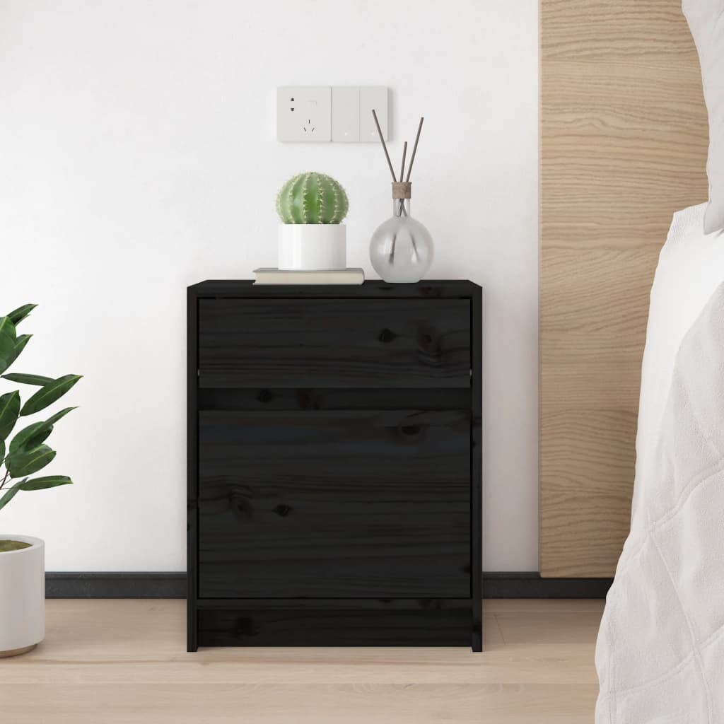 Noćni ormarići 2 kom crni 40 x 31 x 50 cm od masivne borovine
