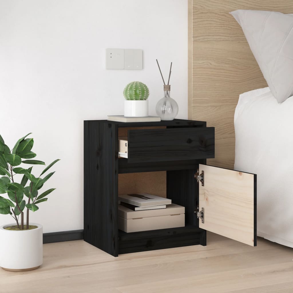 Noćni ormarići 2 kom crni 40 x 31 x 50 cm od masivne borovine