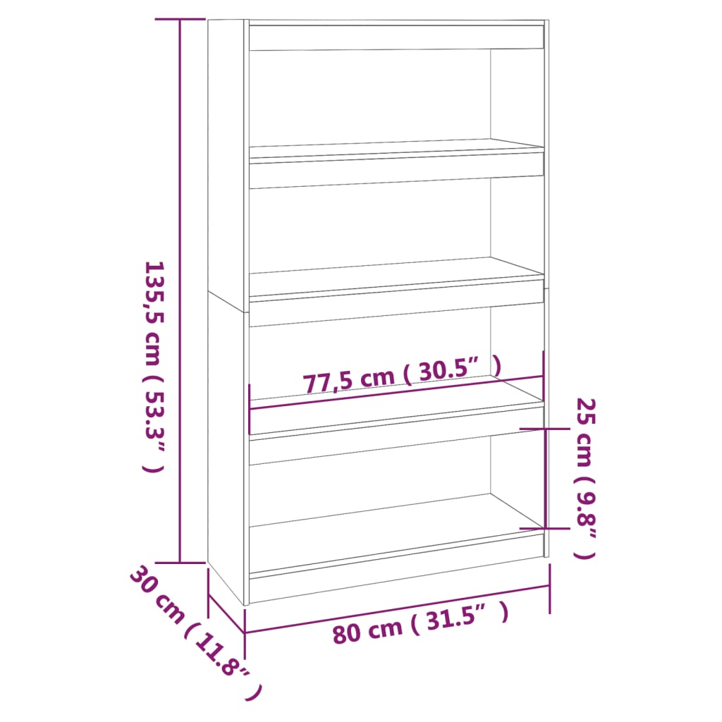 Ormarić za knjige / sobna pregrada crni 80x30x135,5 cm borovina