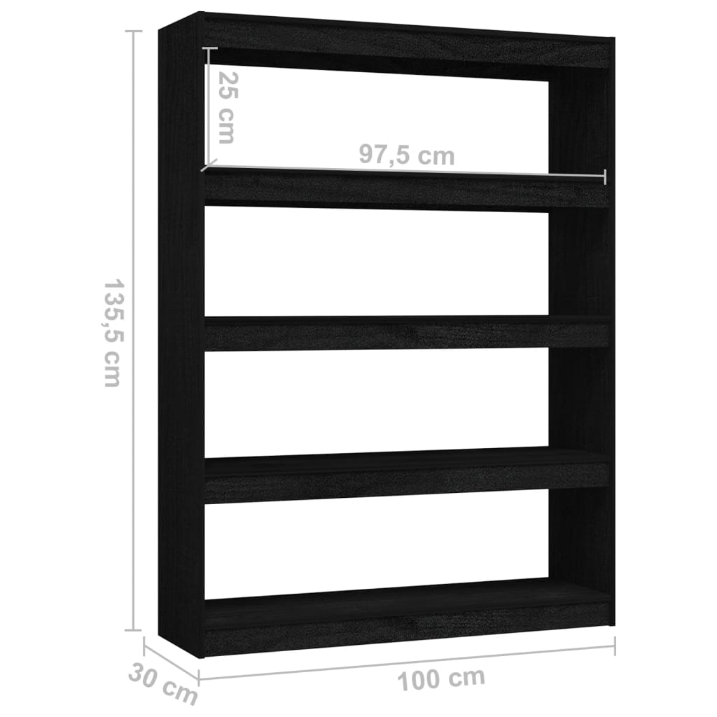 Ormarić za knjige / pregrada crni 100x30x103 cm borovina