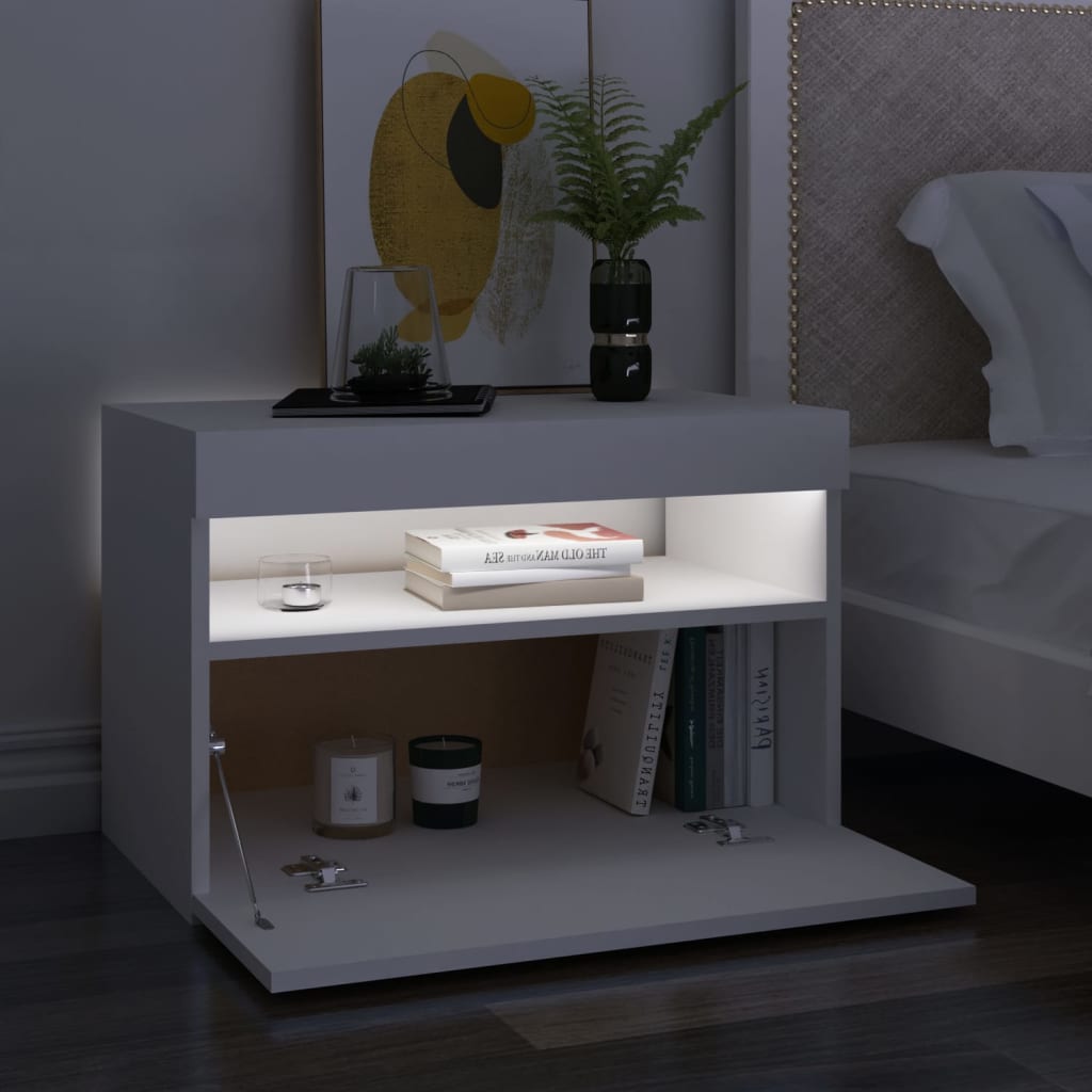 Noćni ormarić LED visoki sjaj bijeli 2 kom 60 x 35 x 40 cm drvo