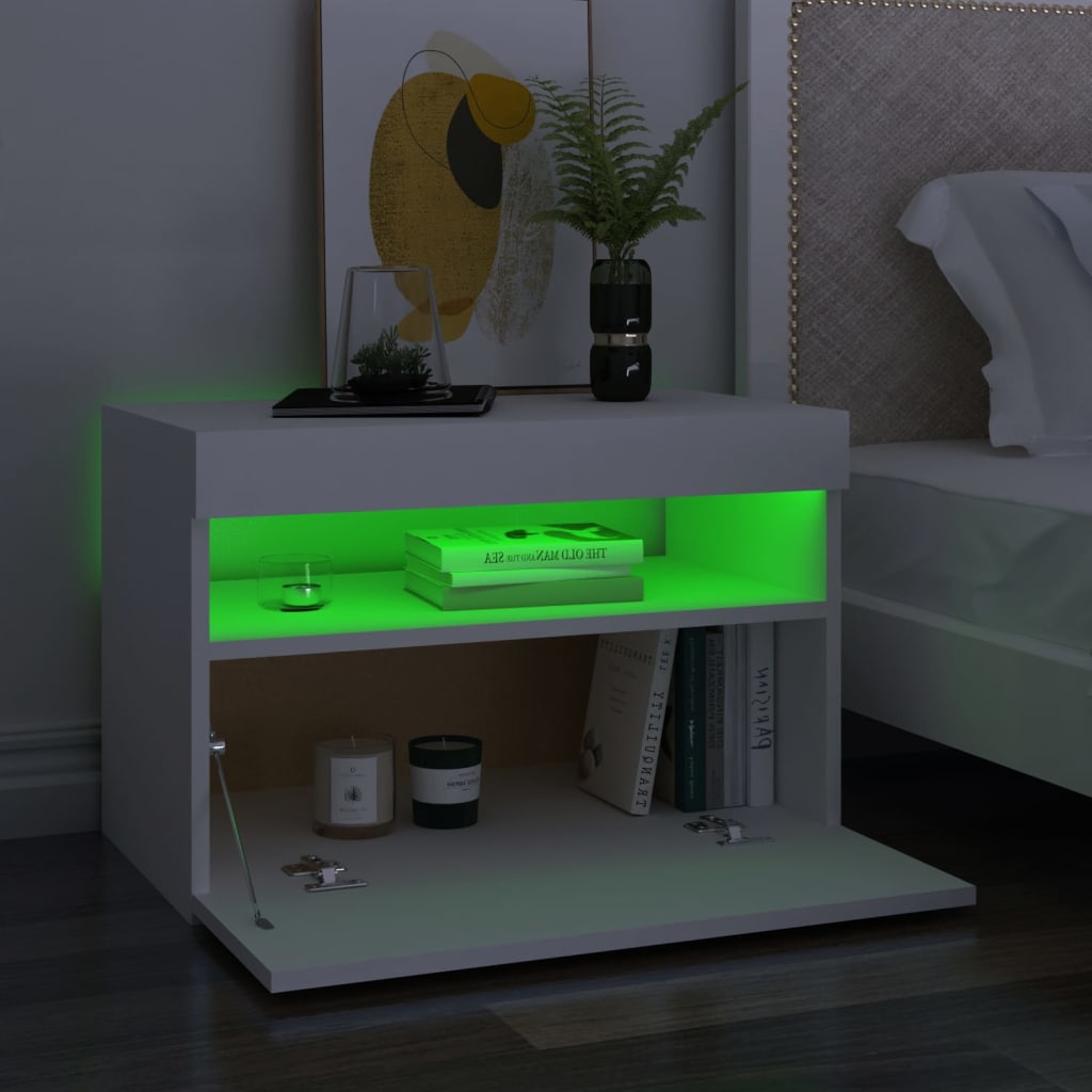 Noćni ormarić LED visoki sjaj bijeli 2 kom 60 x 35 x 40 cm drvo