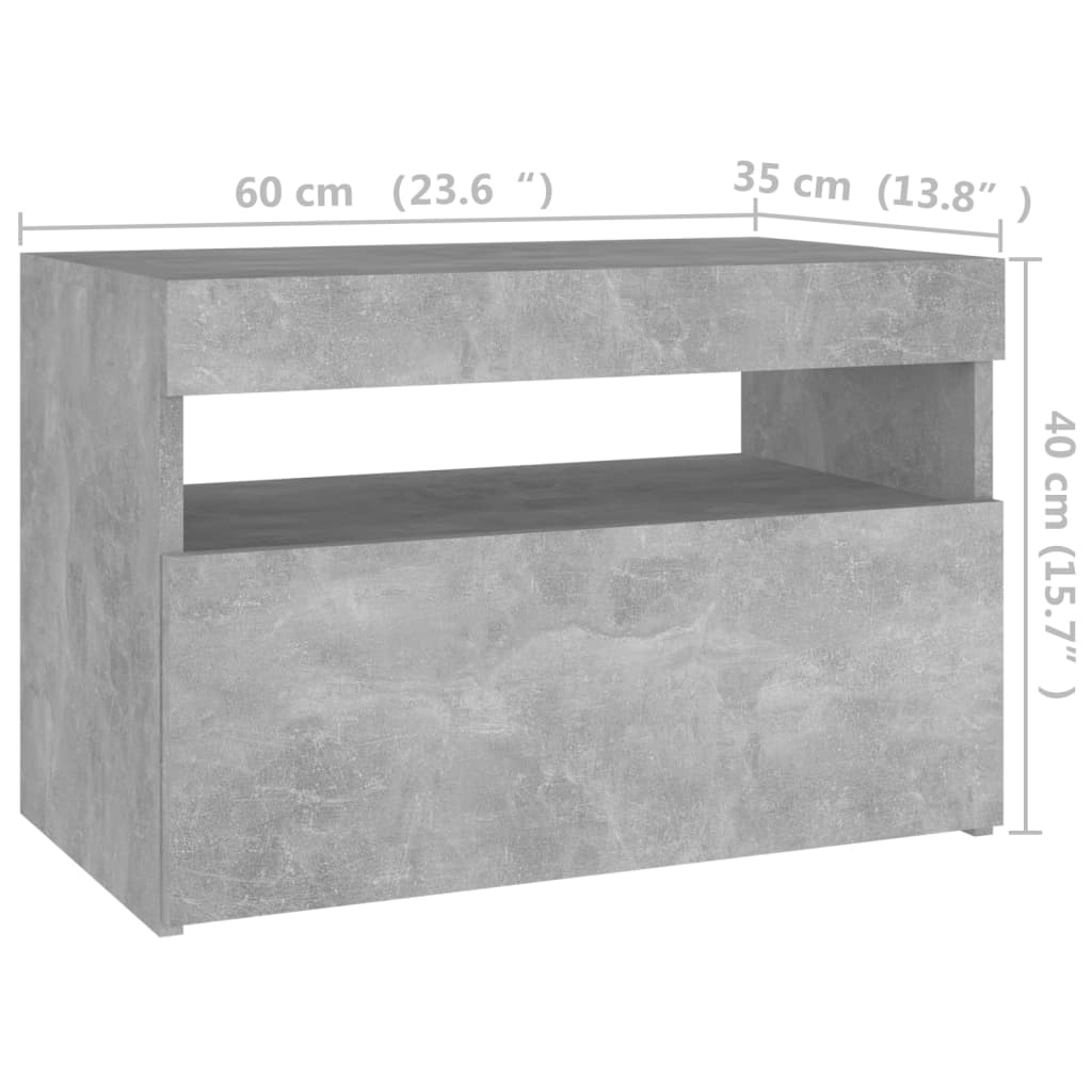 Noćni ormarić s LED svjetlima siva boja betona 60 x 35 x 40 cm
