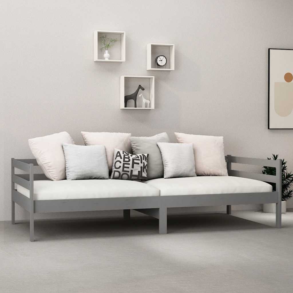 Dnevni ležaj od masivne borovine sivi 90 x 200 cm