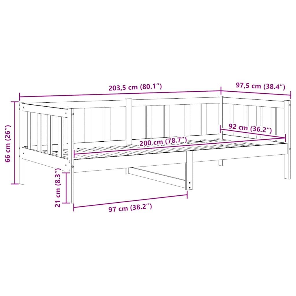 Dnevni ležaj od masivne borovine bijeli 90 x 200 cm